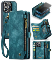 For iPhone 13 Pro CaseMe-008 Detachable Multifunctional Horizontal Flip Leather Case with Card Slot & Holder & Zipper Wallet & Photo Frame (Blue)