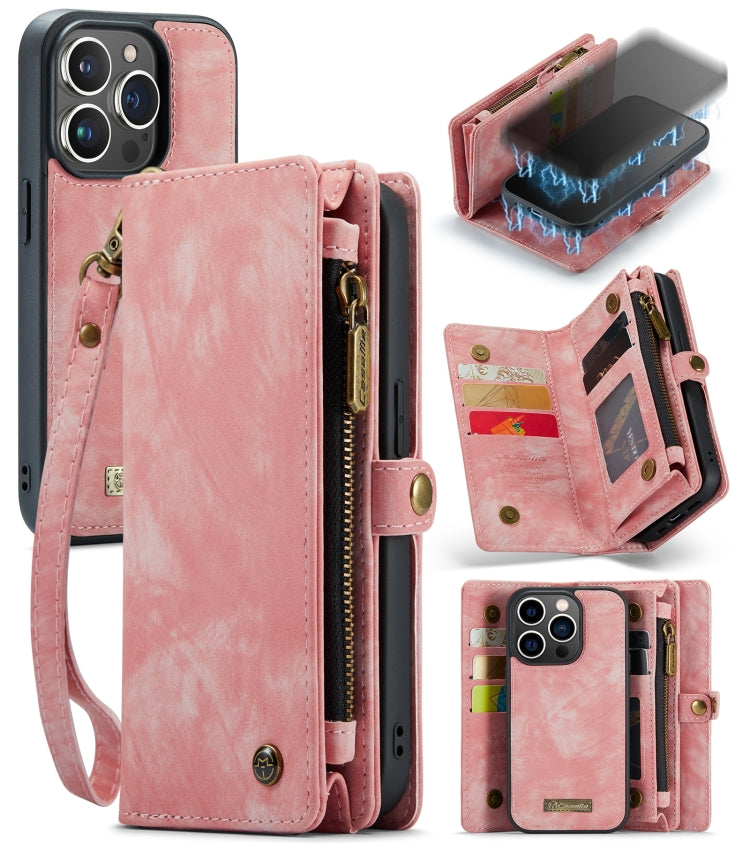 For iPhone 13 Pro CaseMe-008 Detachable Multifunctional Horizontal Flip Leather Case(Pink) - free shipping - PMC Jewellery - Order now!