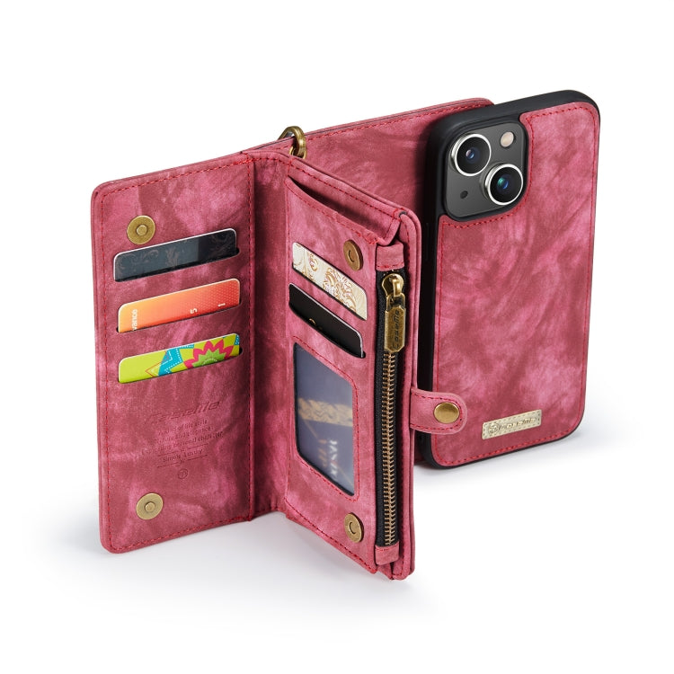 For iPhone 13 CaseMe-008 Detachable Multifunctional Horizontal Flip Leather Case with Card Slot & Holder & Zipper Wallet & Photo Frame(Red)