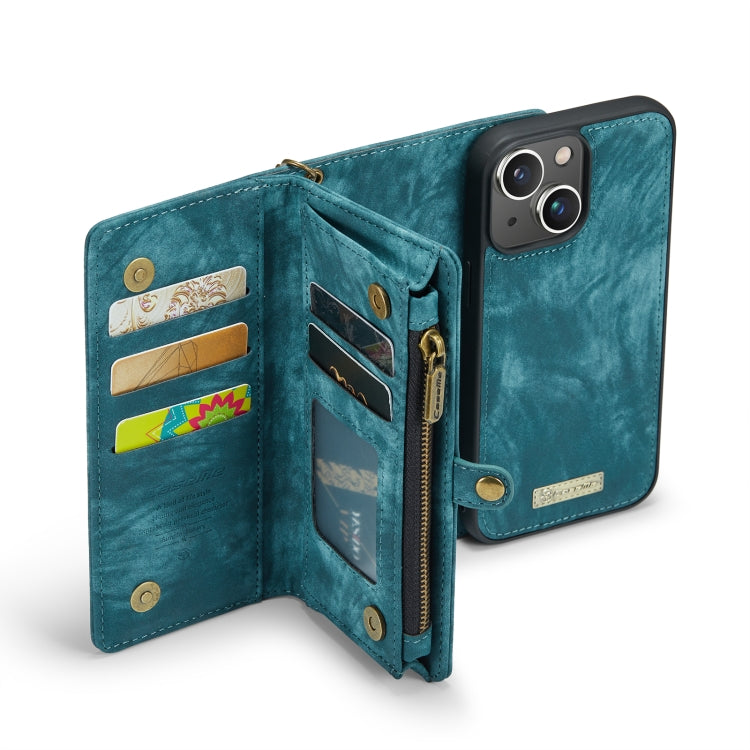 For iPhone 13 CaseMe-008 Detachable Multifunctional Horizontal Flip Leather Case with Card Slot & Holder & Zipper Wallet & Photo Frame(Blue)