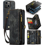 For iPhone 13 mini CaseMe-008 Detachable Multifunctional Horizontal Flip Leather Case with Card Slot & Holder & Zipper Wallet & Photo Frame (Black)