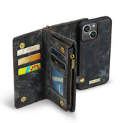 For iPhone 13 mini CaseMe-008 Detachable Multifunctional Horizontal Flip Leather Case with Card Slot & Holder & Zipper Wallet & Photo Frame (Black)