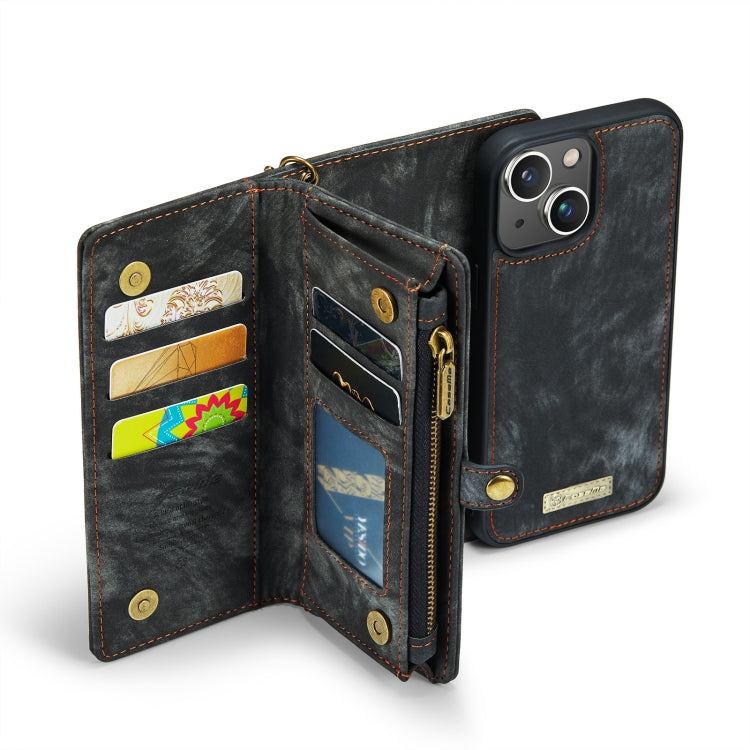 For iPhone 13 mini CaseMe-008 Detachable Multifunctional Horizontal Flip Leather Case with Card Slot & Holder & Zipper Wallet & Photo Frame (Black)