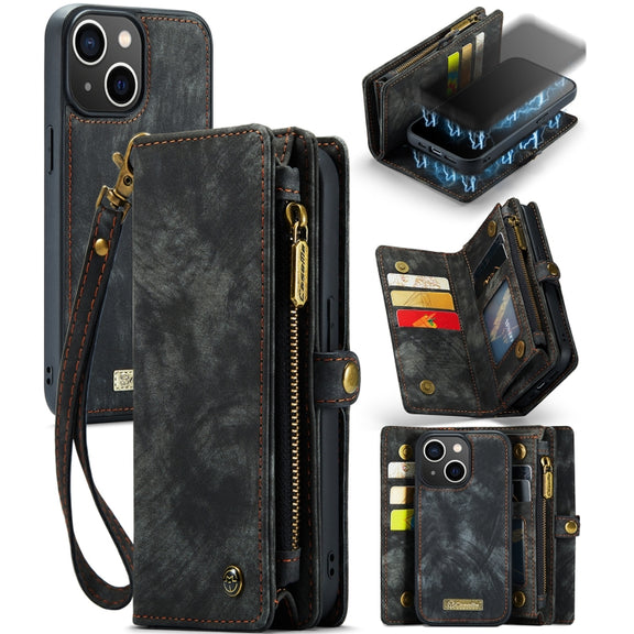 For iPhone 13 mini CaseMe-008 Detachable Multifunctional Horizontal Flip Leather Case with Card Slot & Holder & Zipper Wallet & Photo Frame (Black)