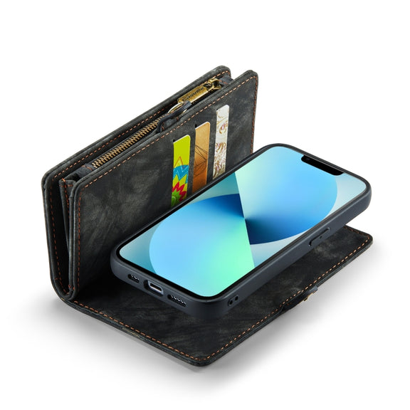 For iPhone 13 mini CaseMe-008 Detachable Multifunctional Horizontal Flip Leather Case with Card Slot & Holder & Zipper Wallet & Photo Frame (Black)