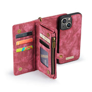 For iPhone 13 mini CaseMe-008 Detachable Multifunctional Horizontal Flip Leather Case with Card Slot & Holder & Zipper Wallet & Photo Frame (Red)