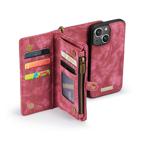 For iPhone 13 mini CaseMe-008 Detachable Multifunctional Horizontal Flip Leather Case with Card Slot & Holder & Zipper Wallet & Photo Frame (Red)