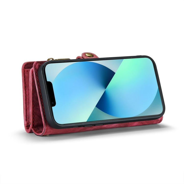 For iPhone 13 mini CaseMe-008 Detachable Multifunctional Horizontal Flip Leather Case with Card Slot & Holder & Zipper Wallet & Photo Frame (Red)