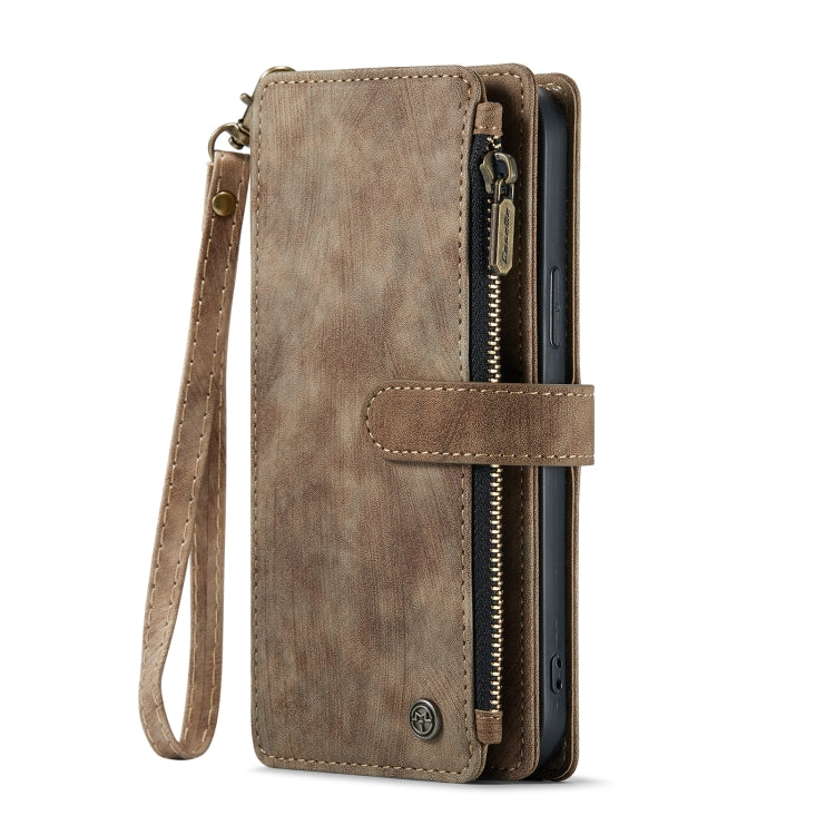 For iPhone 13 Pro Max CaseMe-C30 PU + TPU Multifunctional Horizontal Flip Leather Case with Holder & Card Slot & Wallet & Zipper Pocket (Brown)