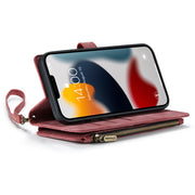 For iPhone 13 Pro Max CaseMe-C30 PU + TPU Multifunctional Horizontal Flip Leather Case with Holder & Card Slot & Wallet & Zipper Pocket (Red)