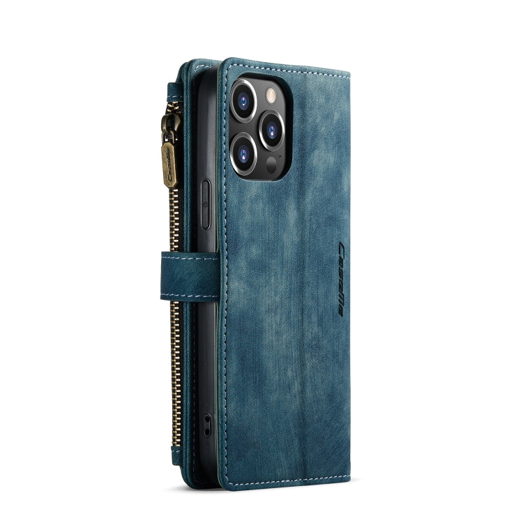For iPhone 13 Pro Max CaseMe-C30 PU + TPU Multifunctional Horizontal Flip Leather Case with Holder & Card Slot & Wallet & Zipper Pocket (Blue) - iPhone 13 Pro Max Cases by CaseMe | Online Shopping South Africa | PMC Jewellery | Buy Now Pay Later Mobicred