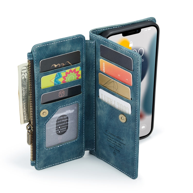 For iPhone 13 Pro Max CaseMe-C30 PU + TPU Multifunctional Horizontal Flip Leather Case with Holder & Card Slot & Wallet & Zipper Pocket (Blue) - iPhone 13 Pro Max Cases by CaseMe | Online Shopping South Africa | PMC Jewellery | Buy Now Pay Later Mobicred
