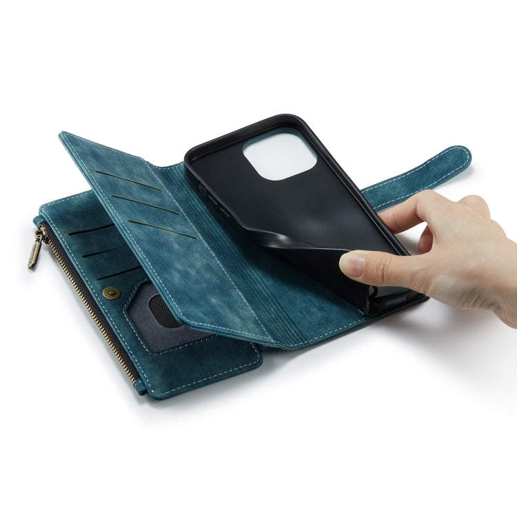For iPhone 13 Pro Max CaseMe-C30 PU + TPU Multifunctional Horizontal Flip Leather Case with Holder & Card Slot & Wallet & Zipper Pocket (Blue) - iPhone 13 Pro Max Cases by CaseMe | Online Shopping South Africa | PMC Jewellery | Buy Now Pay Later Mobicred