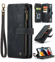 For iPhone 13 Pro CaseMe-C30 PU + TPU Multifunctional Horizontal Flip Leather Case with Holder & Card Slot & Wallet & Zipper Pocket (Black)