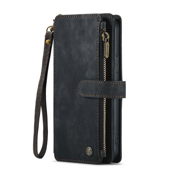 For iPhone 13 Pro CaseMe-C30 PU + TPU Multifunctional Horizontal Flip Leather Case with Holder & Card Slot & Wallet & Zipper Pocket (Black)