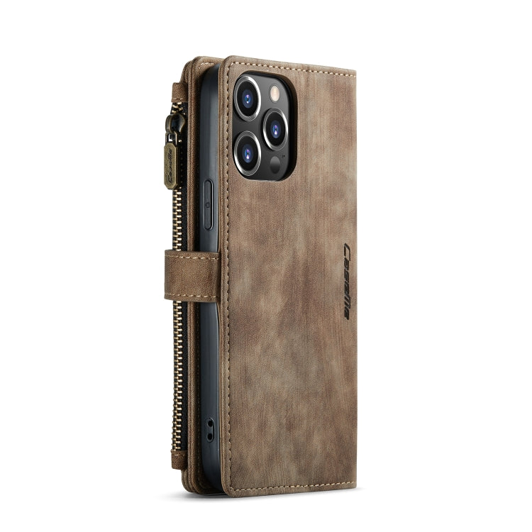 For iPhone 13 Pro CaseMe-C30 PU + TPU Multifunctional Horizontal Flip Leather Case with Holder & Card Slot & Wallet & Zipper Pocket (Brown) - iPhone 13 Pro Cases by CaseMe | Online Shopping South Africa | PMC Jewellery | Buy Now Pay Later Mobicred