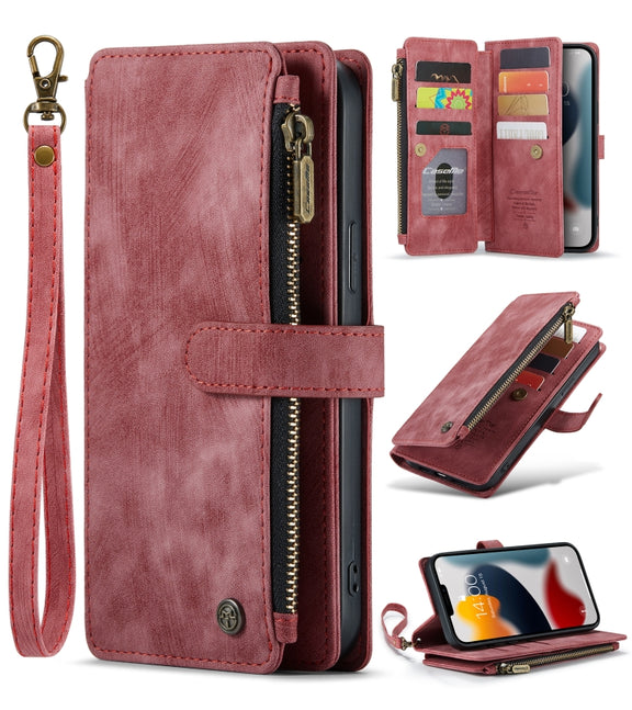 For iPhone 13 Pro CaseMe-C30 PU + TPU Multifunctional Horizontal Flip Leather Case with Holder & Card Slot & Wallet & Zipper Pocket (Red)