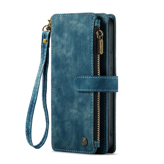 For iPhone 13 Pro CaseMe-C30 PU + TPU Multifunctional Horizontal Flip Leather Case with Holder & Card Slot & Wallet & Zipper Pocket (Blue)