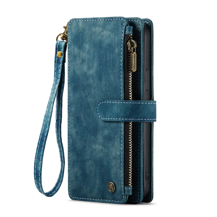 For iPhone 13 Pro CaseMe-C30 PU + TPU Multifunctional Horizontal Flip Leather Case with Holder & Card Slot & Wallet & Zipper Pocket (Blue)