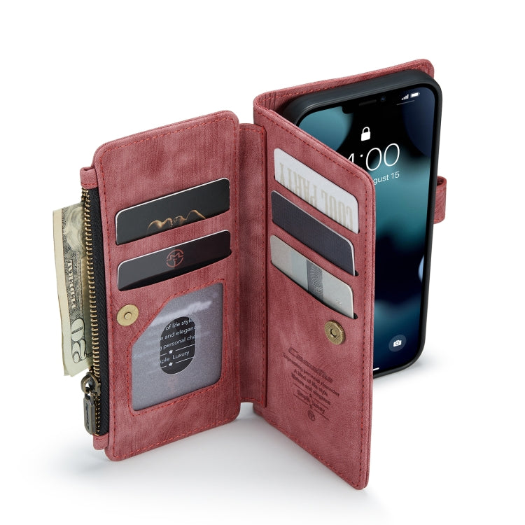 For iPhone 13 CaseMe-C30 PU + TPU Multifunctional Horizontal Flip Leather Case with Holder & Card Slot & Wallet & Zipper Pocket(Red) - iPhone 13 Cases by CaseMe | Online Shopping South Africa | PMC Jewellery | Buy Now Pay Later Mobicred