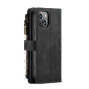 For iPhone 13 mini CaseMe-C30 PU + TPU Multifunctional Horizontal Flip Leather Case with Holder & Card Slot & Wallet & Zipper Pocket (Black)