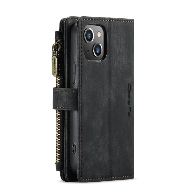 For iPhone 13 mini CaseMe-C30 PU + TPU Multifunctional Horizontal Flip Leather Case with Holder & Card Slot & Wallet & Zipper Pocket (Black)