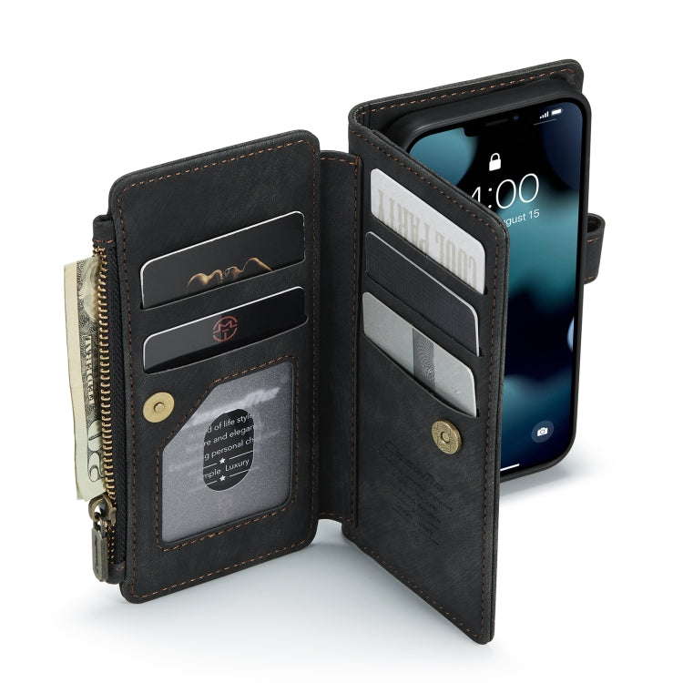 For iPhone 13 mini CaseMe-C30 PU + TPU Multifunctional Horizontal Flip Leather Case with Holder & Card Slot & Wallet & Zipper Pocket (Black) - free shipping - PMC Jewellery - Order now!