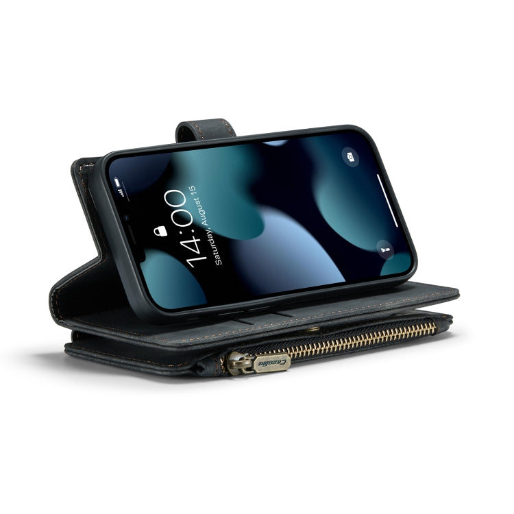 For iPhone 13 mini CaseMe-C30 PU + TPU Multifunctional Horizontal Flip Leather Case with Holder & Card Slot & Wallet & Zipper Pocket (Black)