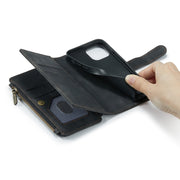 For iPhone 13 mini CaseMe-C30 PU + TPU Multifunctional Horizontal Flip Leather Case with Holder & Card Slot & Wallet & Zipper Pocket (Black)