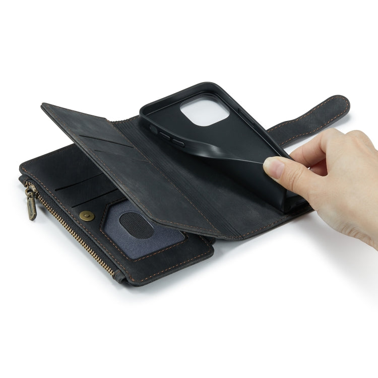For iPhone 13 mini CaseMe-C30 PU + TPU Multifunctional Horizontal Flip Leather Case with Holder & Card Slot & Wallet & Zipper Pocket (Black)