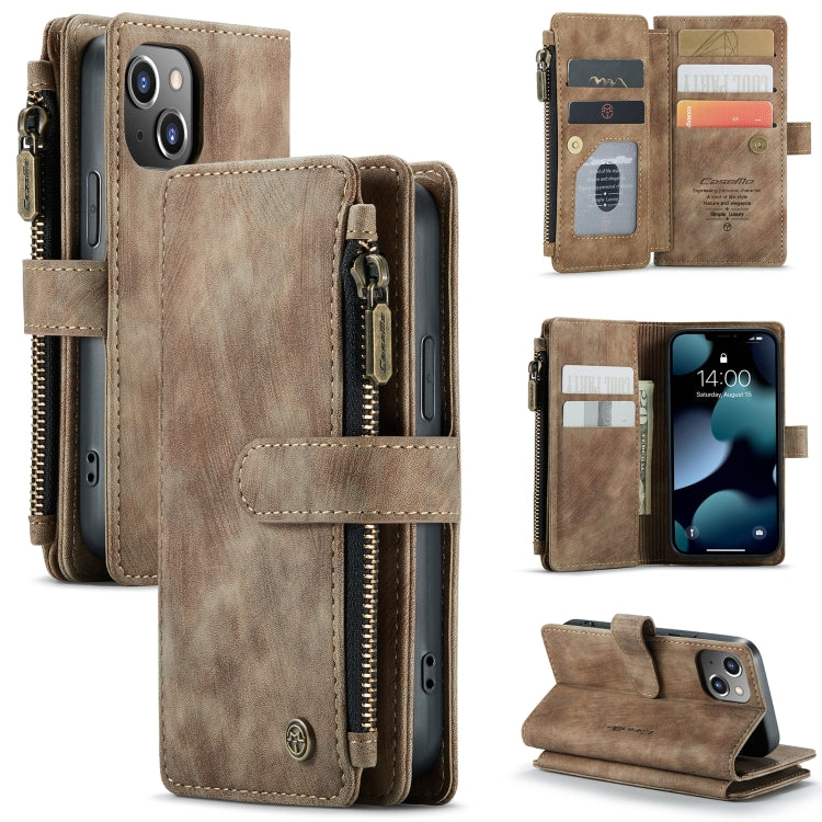 For iPhone 13 mini CaseMe-C30 PU + TPU Multifunctional Horizontal Flip Leather Case with Holder & Card Slot & Wallet & Zipper Pocket (Brown) - free shipping - PMC Jewellery - Order now!