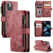 For iPhone 13 mini CaseMe-C30 PU + TPU Multifunctional Horizontal Flip Leather Case with Holder & Card Slot & Wallet & Zipper Pocket (Red)