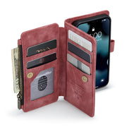 For iPhone 13 mini CaseMe-C30 PU + TPU Multifunctional Horizontal Flip Leather Case with Holder & Card Slot & Wallet & Zipper Pocket (Red)