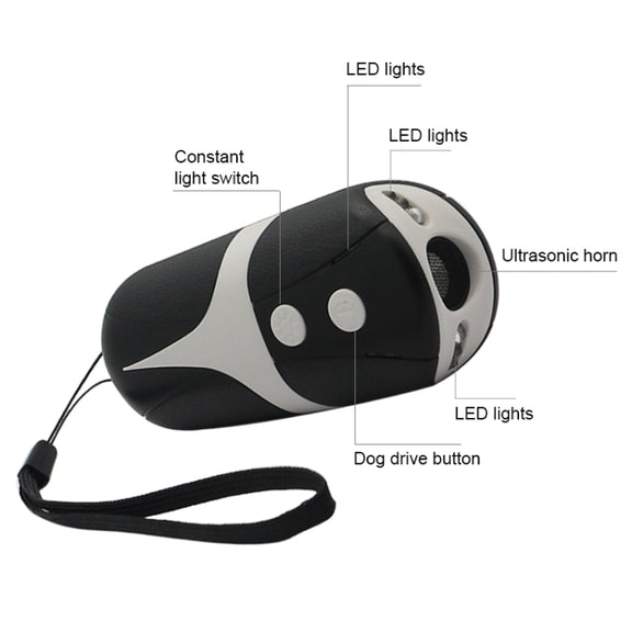 RC-534 Handheld Portable Ultrasonic Dog Repeller with LED Lights(Black + White)