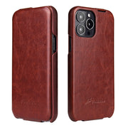 For iPhone 13 Pro Fierre Shann Retro Oil Wax Texture Vertical Flip PU Leather Case (Brown)