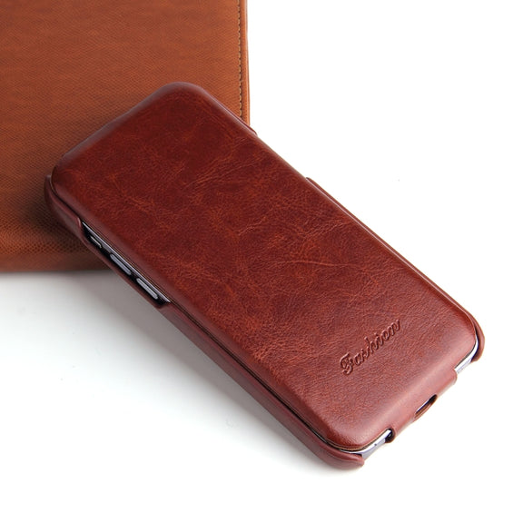 For iPhone 13 Pro Fierre Shann Retro Oil Wax Texture Vertical Flip PU Leather Case (Brown)