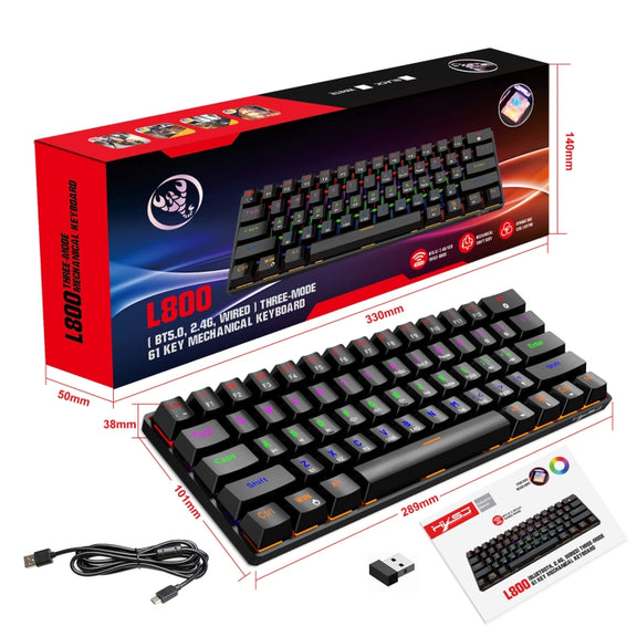 HXSJ L800 61 Keys Bluetooth 5.0 / 2.4G Wireless / Type-C Wired Three Modes Blue Shaft Mechanical Keyboard(White)