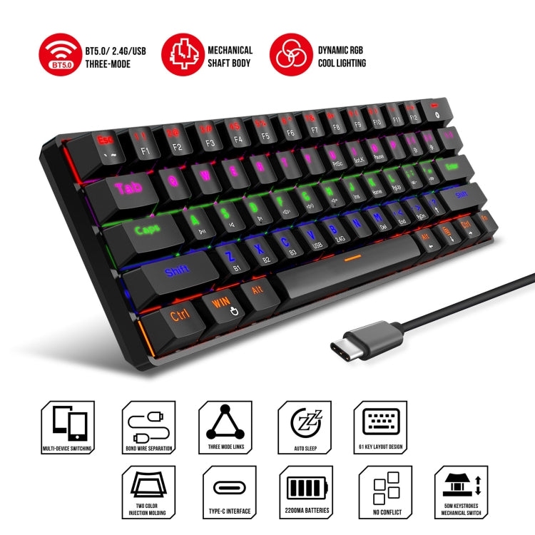 HXSJ L800 61 Keys Bluetooth 5.0 / 2.4G Wireless / Type-C Wired Three Modes Blue Shaft Mechanical Keyboard(White)