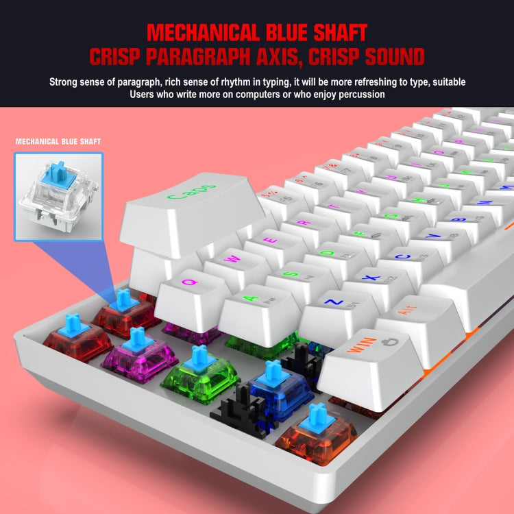 HXSJ L800 61 Keys Bluetooth 5.0 / 2.4G Wireless / Type-C Wired Three Modes Blue Shaft Mechanical Keyboard(White) - free shipping - PMC Jewellery - Order now!