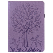 For Huawei MediaPad M5 lite Tree & Deer Pattern Pressed Printing Horizontal Flip PU Leather Case with Holder & Card Slots(Purple)