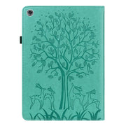 For Huawei MediaPad M5 lite Tree & Deer Pattern Pressed Printing Horizontal Flip PU Leather Case with Holder & Card Slots(Green)