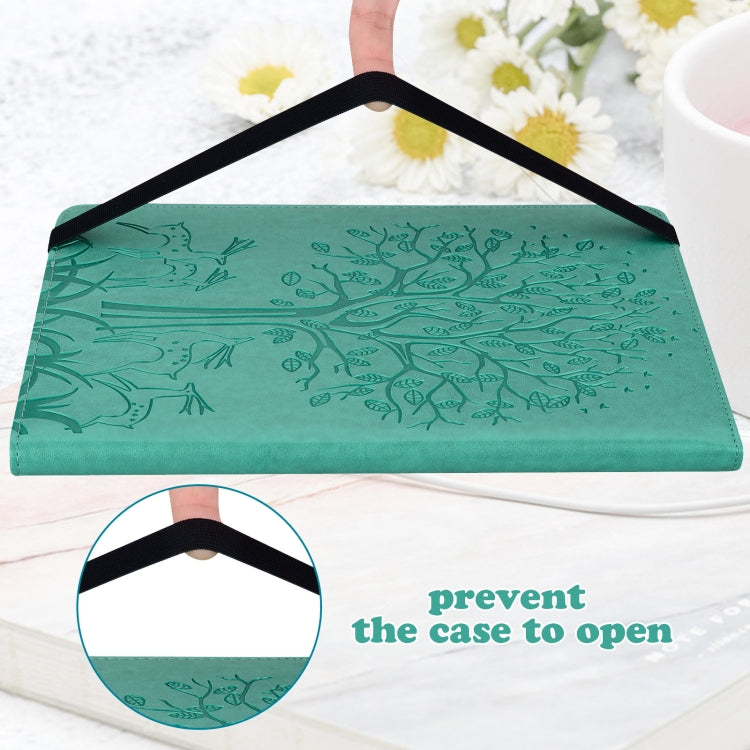 For Huawei MediaPad M5 lite Tree & Deer Pattern Pressed Printing Horizontal Flip PU Leather Case with Holder & Card Slots(Green)