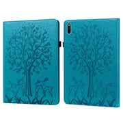 For Huawei MatePad 11 2021 Tree & Deer Pattern Pressed Printing Horizontal Flip PU Leather Case with Holder & Card Slots(Blue)