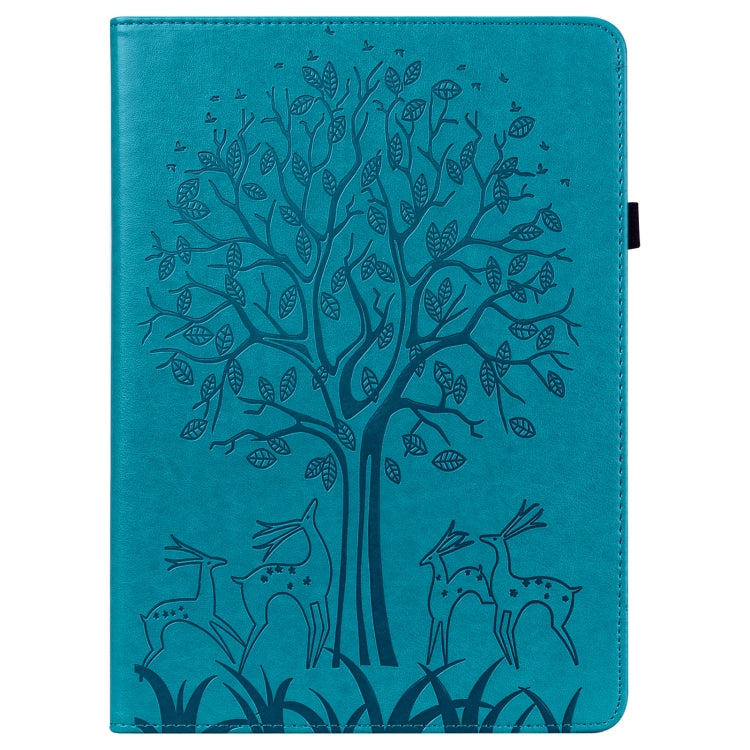 For Huawei MatePad 11 2021 Tree & Deer Pattern Pressed Printing Horizontal Flip PU Leather Case with Holder & Card Slots(Blue)