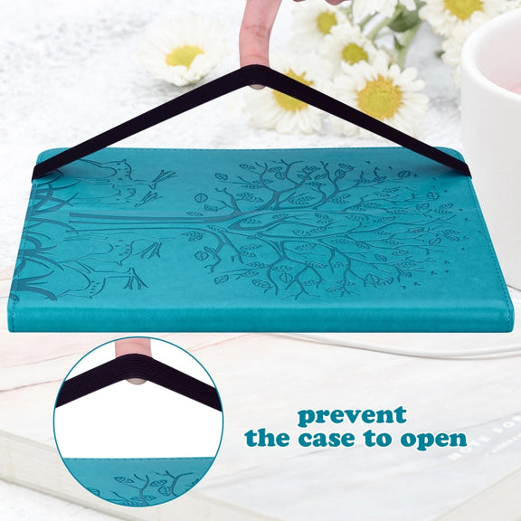 For Huawei MatePad 11 2021 Tree & Deer Pattern Pressed Printing Horizontal Flip PU Leather Case with Holder & Card Slots(Blue)