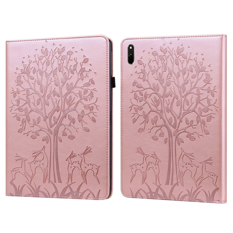 For Huawei MatePad 11 2021 Tree & Deer Pattern Pressed Printing Horizontal Flip PU Leather Case with Holder & Card Slots(Pink) - Huawei by PMC TechLife | Online Shopping South Africa | PMC TechLife | Buy Now Pay Later Mobicred