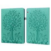 For Huawei MediaPad T3 10 Tree & Deer Pattern Pressed Printing Horizontal Flip PU Leather Case with Holder & Card Slots(Green)