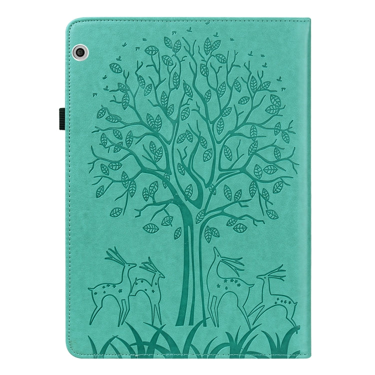 For Huawei MediaPad T3 10 Tree & Deer Pattern Pressed Printing Horizontal Flip PU Leather Case with Holder & Card Slots(Green) - free shipping - PMC TechLife - Order now!