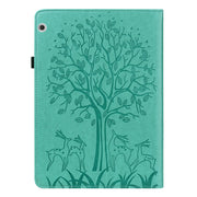 For Huawei MediaPad T3 10 Tree & Deer Pattern Pressed Printing Horizontal Flip PU Leather Case with Holder & Card Slots(Green)