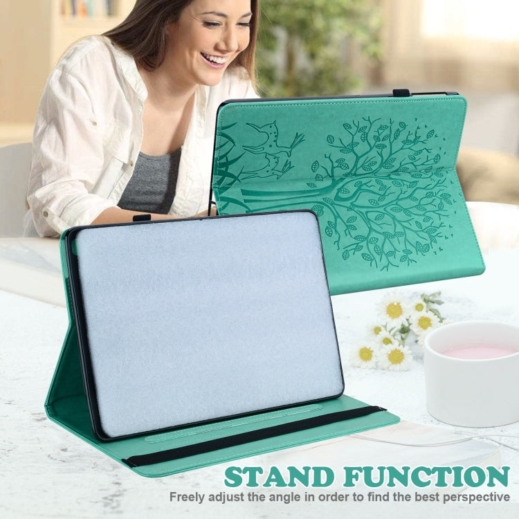 For Huawei MediaPad T3 10 Tree & Deer Pattern Pressed Printing Horizontal Flip PU Leather Case with Holder & Card Slots(Green) - free shipping - PMC TechLife - Order now!